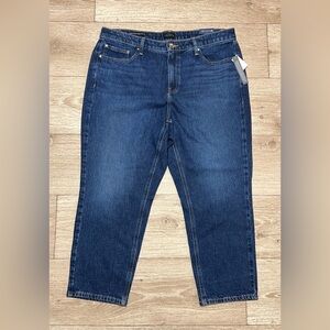 TALBOTS - WOMEN'S 16W PETITE HIGH RISE- BLUE SLIM STRAIGHT ANKLE DENIM JEANS